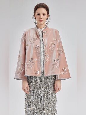 French Velvet Beaded Embroidered Cape Coat